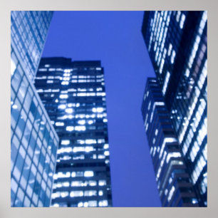 Defocused upward view of office building windows poster