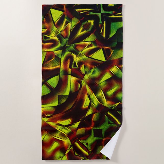Deformed ties of burnt green ribbons beach towel (Front)