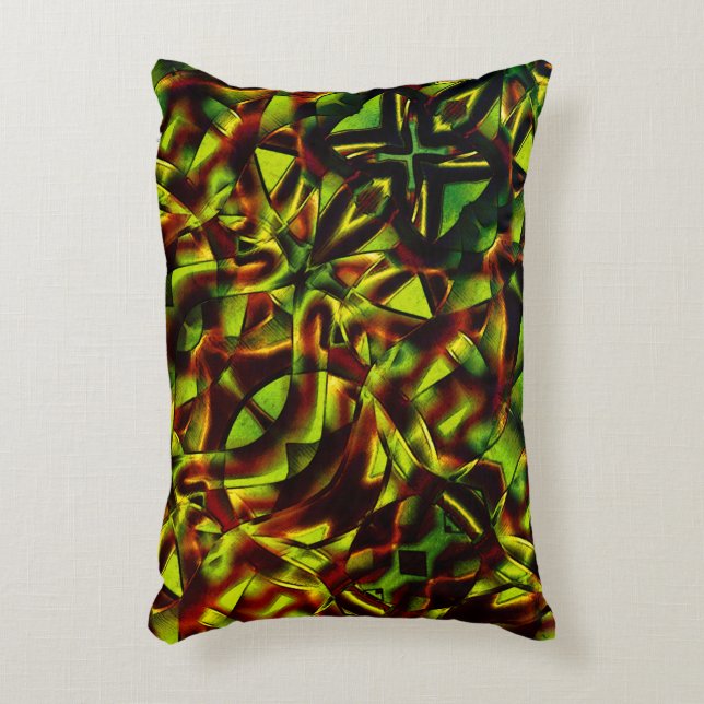 Deformed ties of burnt green ribbons decorative cushion (Front(Vertical))