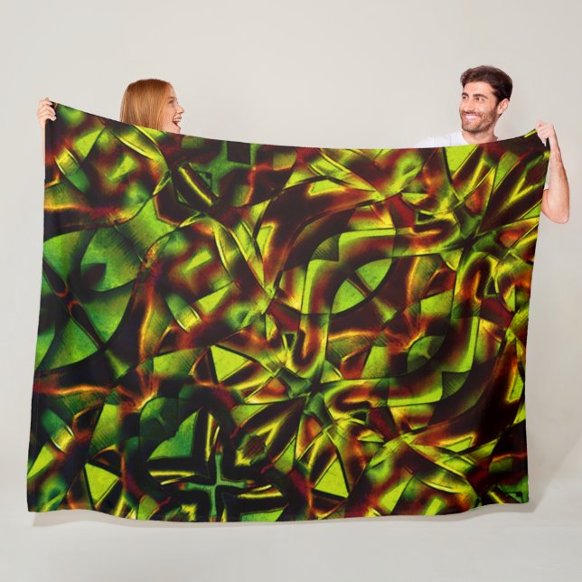 Deformed ties of burnt green ribbons fleece blanket (In Situ)