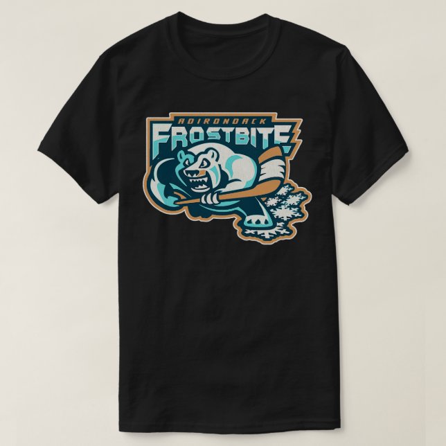 Defunct Adirondack Frostbite Hockey Team T-Shirt (Design Front)