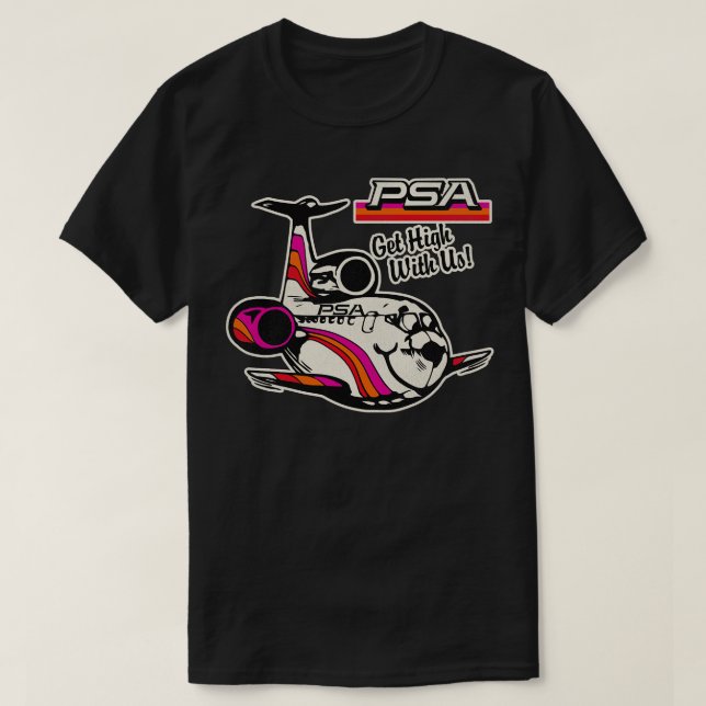 Defunct PSA Airlines Get High 70s 80s Pacific Cali T-Shirt (Design Front)