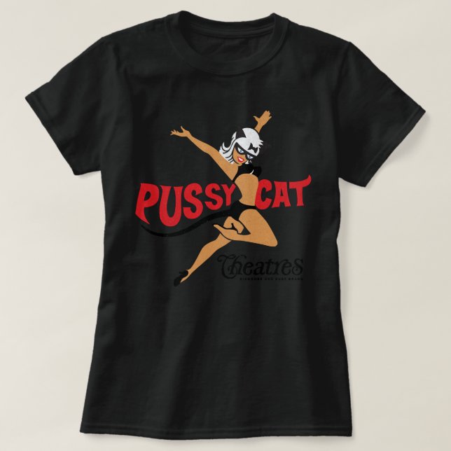 Defunct Pussy Cat Theatre Logo Slightly Distressed T-Shirt (Design Front)