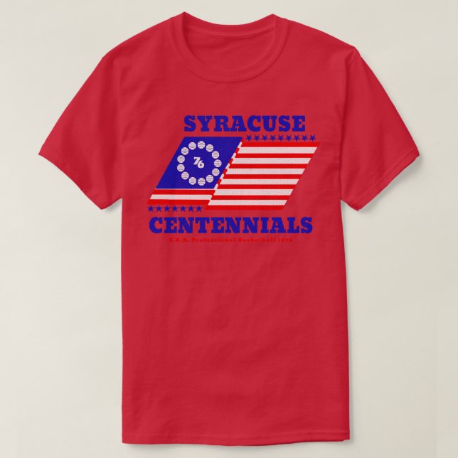 Defunct Syracuse Centennials EBA Basketball 1976 T-Shirt (Design Front)