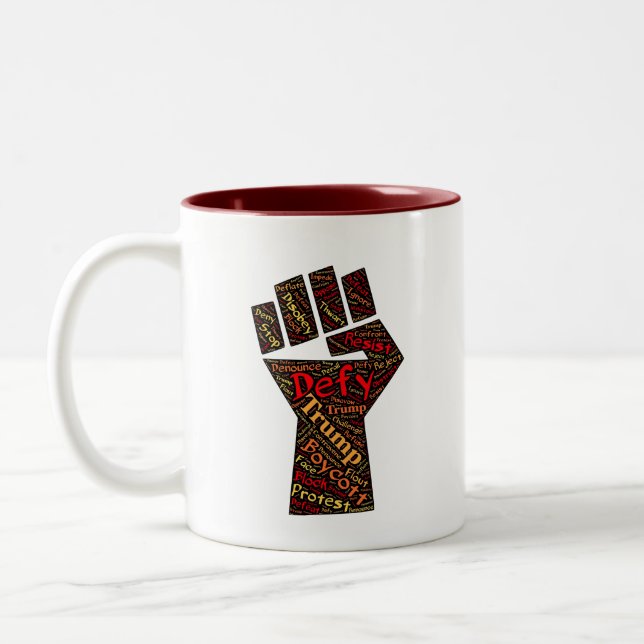 DEFY TRUMP FIST TWO-TONE COFFEE MUG (Left)