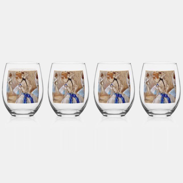 Dega’s Dancer With Blue Ribbon Stemless Wine Glass (Front)