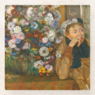 Degas A Woman Seated Beside a Vase of Flowers Glass Coaster