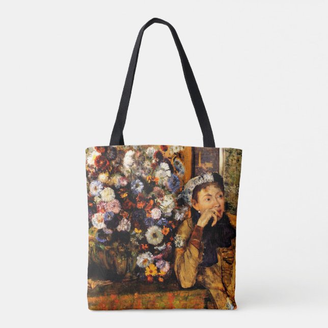 Degas - A Woman Seated Beside a Vase of Flowers Tote Bag (Back)