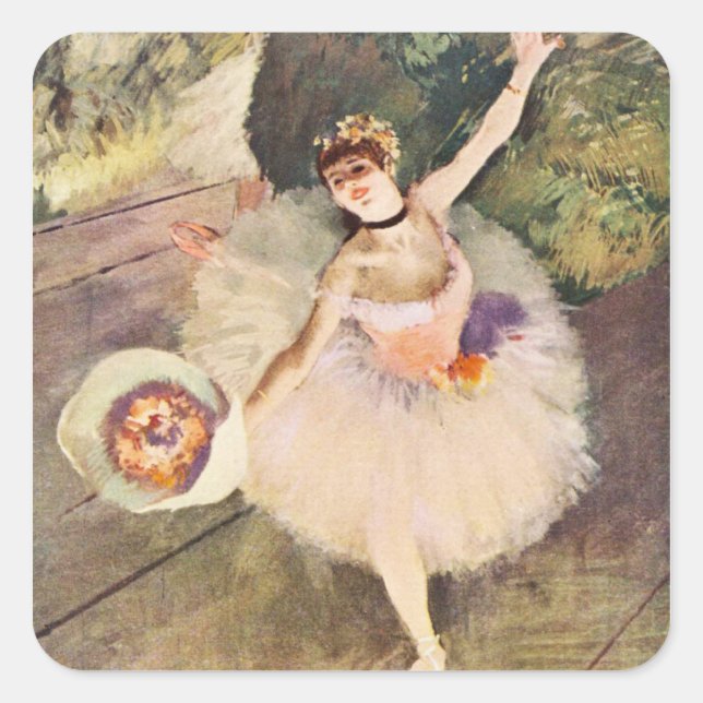 Degas Ballerina with Bouquet of Flowers Square Sticker (Front)