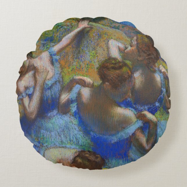 Degas Blue Dancers Pastel Fine Art Masterpiece Round Cushion (Front)