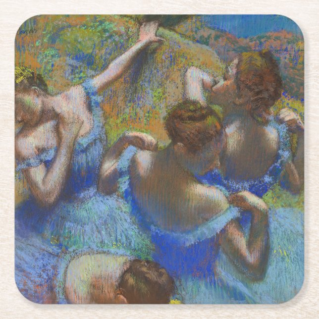 Degas Blue Dancers Pastel Fine Art Masterpiece Square Paper Coaster (Front)