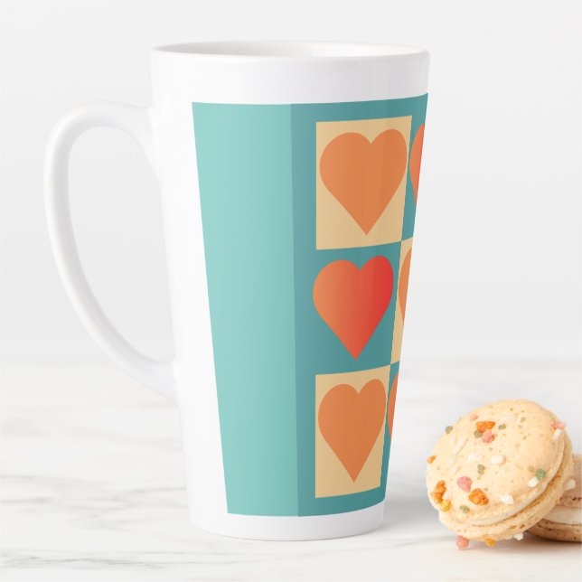 Degraded Oranges and Duck Blue Patterns with Heart Latte Mug (In Situ)