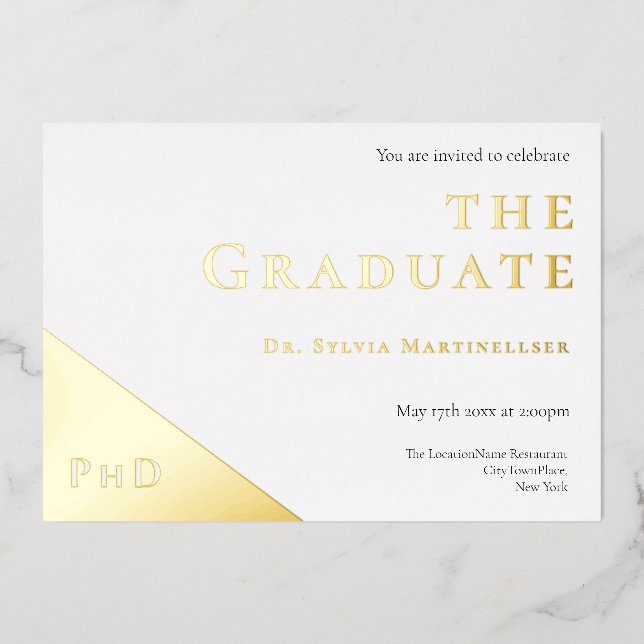  Degree Gold White PhD Graduation Party (Front)