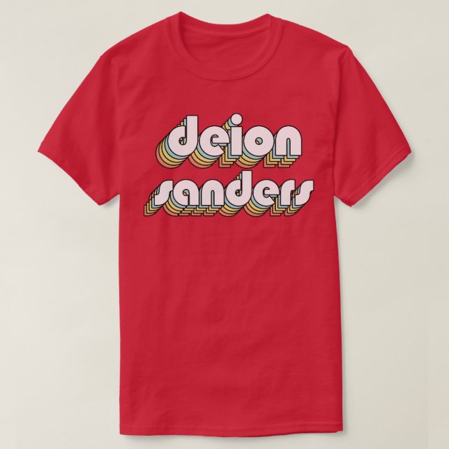 Deion Sanders Retro Rainbow Typography Faded Style T-Shirt (Design Front)