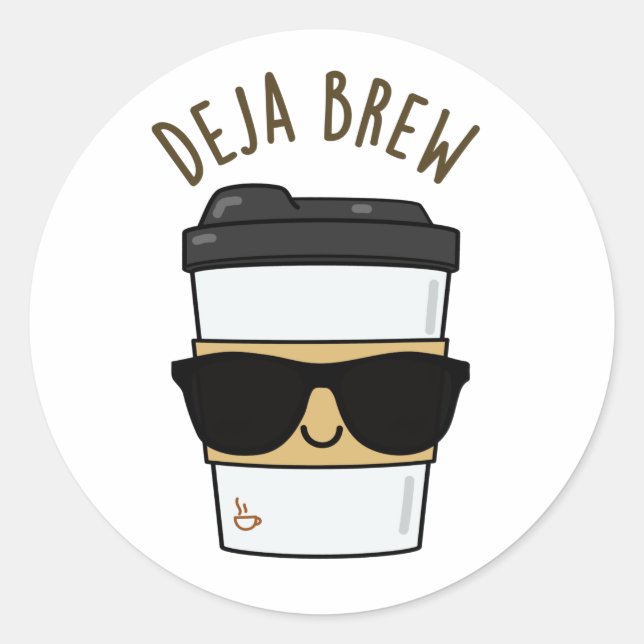 Deja Brew Funny Coffee Pun Classic Round Sticker (Front)