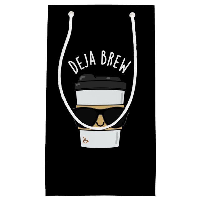 Deja Brew Funny Coffee Pun Dark BG Small Gift Bag (Front)