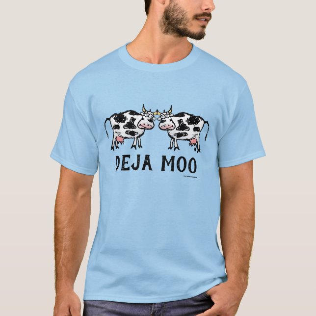 Deja Moo Funny Cow Cartoon Illustration T-Shirt (Front)