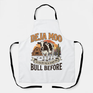 Deja Moo Funny Cow Western Vintage Shirt Design_1 Apron