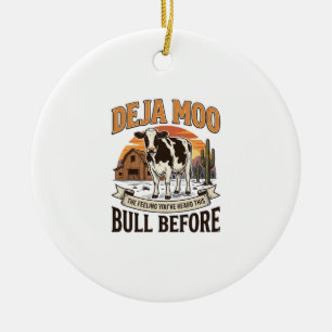 Deja Moo Funny Cow Western Vintage Shirt Design_1 Ceramic Tree Decoration