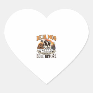 Deja Moo Funny Cow Western Vintage Shirt Design_1 Heart Sticker