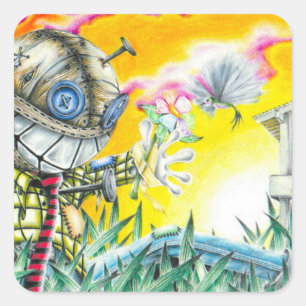 Deja Vudoo - Cute Colourful Pin Cushion Doll Art Square Sticker
