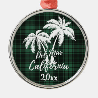 Del Mar California Beach Palm Tree Green Plaid Metal Tree Decoration