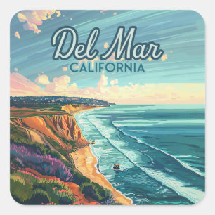 Del Mar California San Diego Beach Pacific Vintage Square Sticker