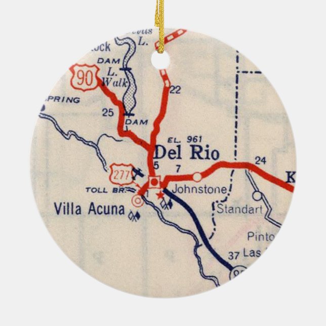 Del Rio 1948 Map Ceramic Tree Decoration (Back)