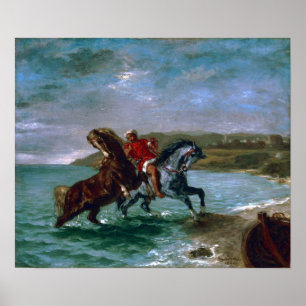 Delacroix - Horses Coming Out Of The Sea Poster
