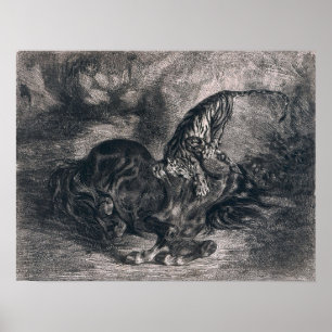 Delacroix - Wild Horse Felled By A Tiger Poster