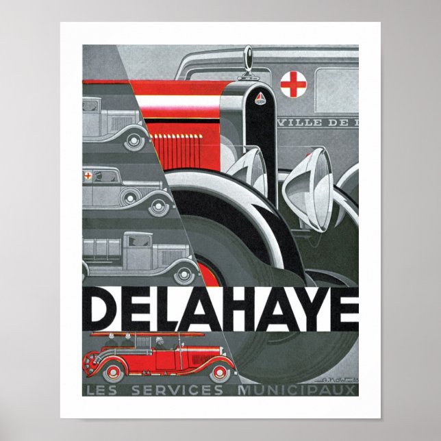Delahaye Art Deco Automobile Ad Poster (Front)