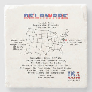 Delaware American state on a map and useful info Stone Coaster
