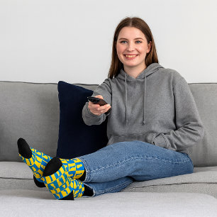Delaware Blue Gold Checkerboard Pattern Socks