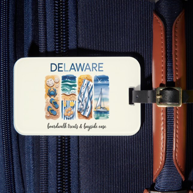 Delaware – Boardwalk Treats & Bayside Ease Luggage Tag (Front Insitu 4)