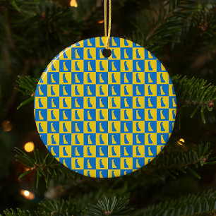 Delaware Checker Blue Gold Yellow Pattern Ceramic Tree Decoration