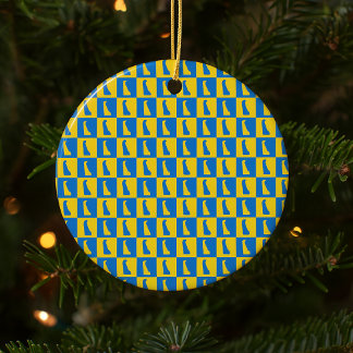 Delaware Checker Blue Gold Yellow Pattern Ceramic Tree Decoration