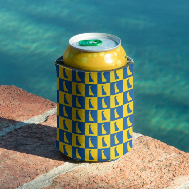 Delaware Checkerboard Blue Yellow Gold Pattern Can Cooler (In Situ Pool)