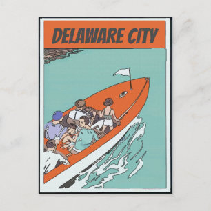 Delaware City, Boat Ride, Vintage Style Postcard