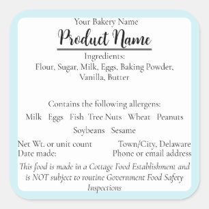 Delaware Cottage Food Business Blue Baking Label