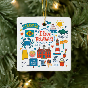 Delaware Custom Family Trip Christmas Ceramic Ornament