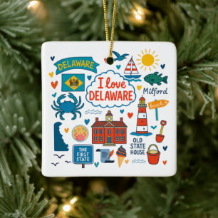 Delaware Custom Family Trip Christmas Ceramic Ornament