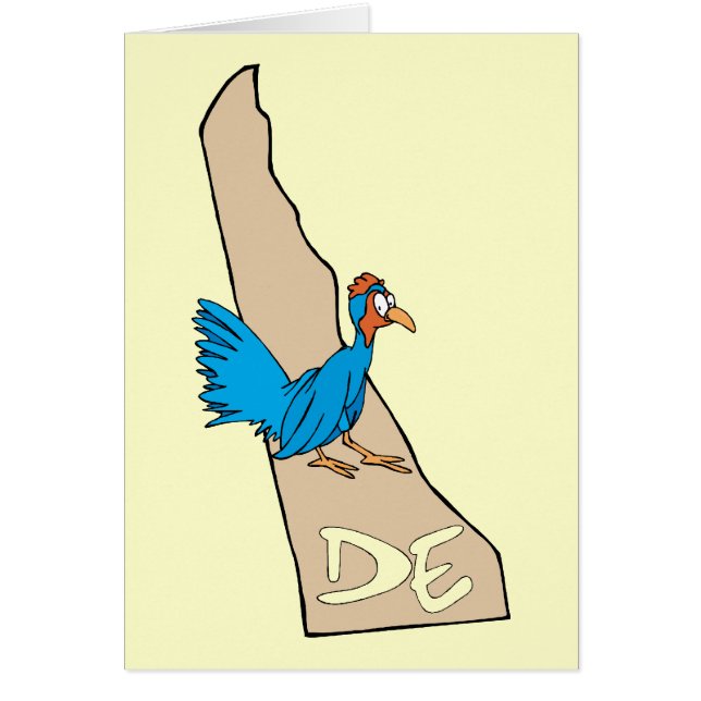 Delaware DE Map & Blue Hen Cartoon Art Motto (Front)
