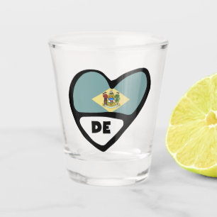 Delaware, DE State Flag In Heart, Shot Glass