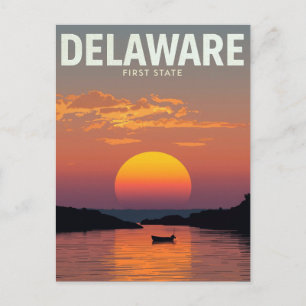 Delaware First State Fiery Sunset Boat Postcard