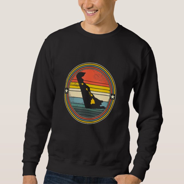 Delaware Hawaii Roots Origine State Map Retro Sweatshirt (Front)