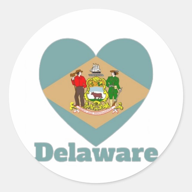 Delaware Heart Flag Classic Round Sticker (Front)