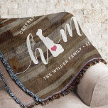 Delaware Home State Personalised Wood Look Throw Blanket<br><div class="desc">Show some home state pride with this cute rustic faux wood plank throw blanket featuring "home" in white calligraphy script lettering with a silhouette map of the state of Delaware standing in for the letter "O." A pink heart illustration inside the state map completes the design; you can change the...</div>
