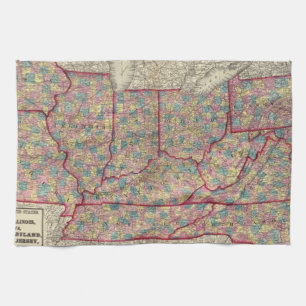 Delaware, Illinois, Indiana, and Iowa Tea Towel