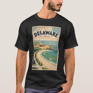 Delaware Lighthouse Illustration Travel Art Retro T-Shirt