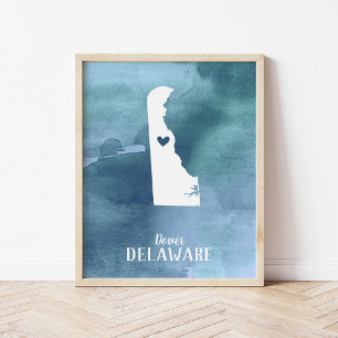 Delaware Map Blue Watercolor Personalized Art Poster